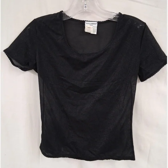 🛑 1 hour sale. Dolce & Gabbana, size 44/Large, Black Short Sleeve Sheer Top - Picture 3 of 13
